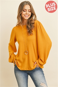 S11-12-3-YMT20074XV-MU-1 - PUFF SLEEVED WAFFLE TOP- MUSTARD 2-0-1