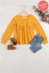 S11-17-4-YMT20077TKV-MU - KIDS BABY DOLL WAFFLE LONG SLEEVE TOP- MUSTARD 1-1-1-1-1-1-1-1