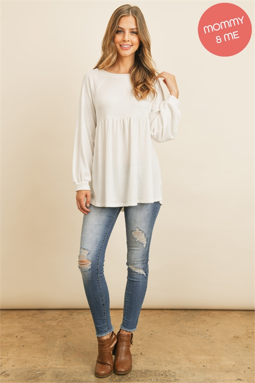 S12-4-2-YMT20077V-OFW - BABY DOLL WAFFLE LONG SLEEVE TOP- OFF WHITE 1-1-1-1