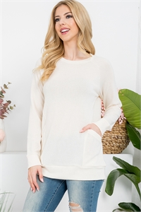 S4-10-2-YMT20078V-BG - KNIT FRONT POCKET LONG SLEEVED TOP- BEIGE 1-1-1-1