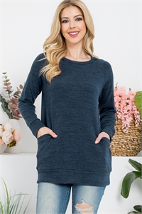 S12-4-2-YMT20078V-LTNV-1 - KNIT FRONT POCKET LONG SLEEVED TOP- LIGHT NAVY 3-2-1-0