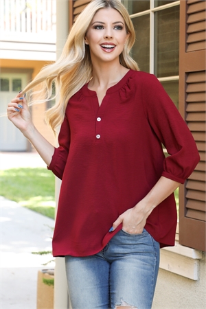 S10-4-3-YMT20084V-WN - BUTTON DETAIL COLLAR WOVEN TOP- WINE 1-1-1-1