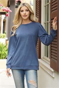 S10-2-2-YMT20089V-HNV - FRENCH TERRY PLEATED SLEEVE TOP- H. NAVY 1-1-1-1