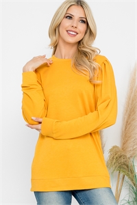 S10-2-2-YMT20089V-MU - FRENCH TERRY PLEATED SLEEVE TOP- MUSTARD 1-1-1-1