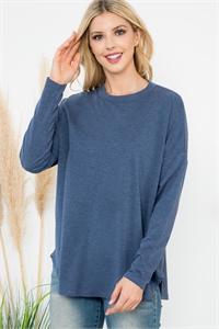 S8-2-2-YMT20090V-HNV - LONG SLEEVE FRENCH TERRY ROUNDED HEM TOP- H. NAVY 1-1-1-1