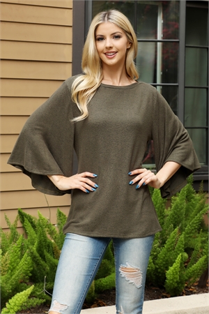 SA4-7-2-YMT20091-OV - BOAT NECK WIDE SLEEVE BRUSHED HACCI TOP- OLIVE 1-1-1-1