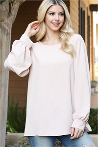 S11-1-2-YMT20095V-BG - PUFF LONG SLEEVE SOLID TOP- BEIGE 1-1-1-1