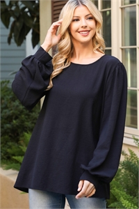 S11-1-1-YMT20095V-BK - PUFF LONG SLEEVE SOLID TOP- BLACK 1-1-1-1