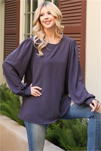 S11-3-2-YMT20095V-GNMTL - PUFF LONG SLEEVE SOLID TOP- GUN METAL 1-1-1-1