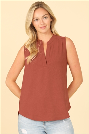 S13-4-1-YMT20156V-RU - AIRFLOW SOLID NOTCH NECK SLEEVELESS TOP - RUST 1-2-2-1