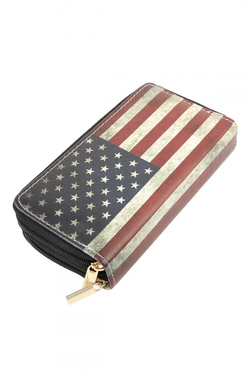 SA3-3-5-YW11819 VINTAGE AMERICAN FLAG DOUBLE ZIPPER WALLET/6PCS