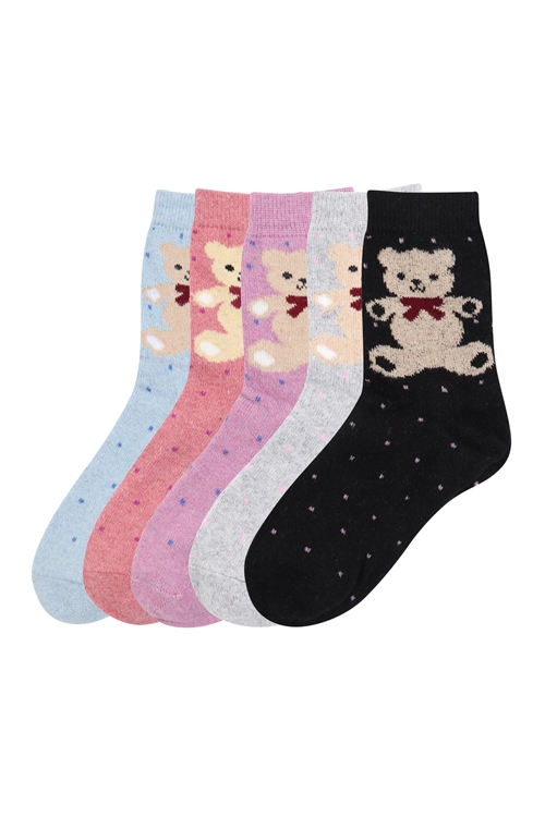 S20-2-3-Z-72512- ASSORTED PRINTED COLORFUL BEAR WOMEN SOCKS/12PAIRS