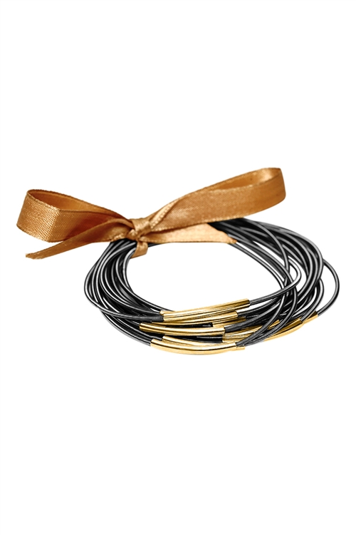 S7-6-2-ZB0583BNGD - SPRINGWIRE W/ METAL TUBE  ELASTIC BRACELET - BURNISH GOLD/6PCS