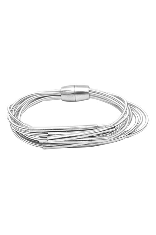 S5-5-2-ZB0821RD - SPRINGWIRE WIRE W/ METAL TUBE MAGNETIC LOCK BRACELET - SILVER/6PCS