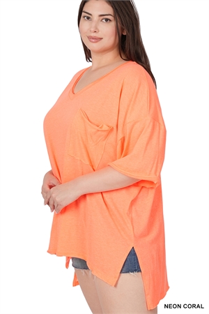ZE-CT-3221XG3-NCO - PLUS OVERSIZED FRONT POCKET RAW EDGE TOP- NEON CORAL-1-1-1
