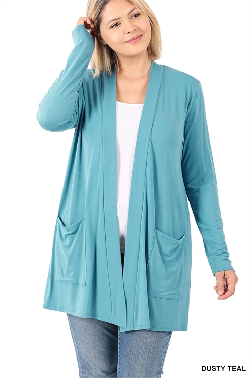 ZE-RC-1443XP-DSTTL - PLUS SLOUCHY POCKET OPEN CARDIGAN- DUSTY TEAL-2-2-2