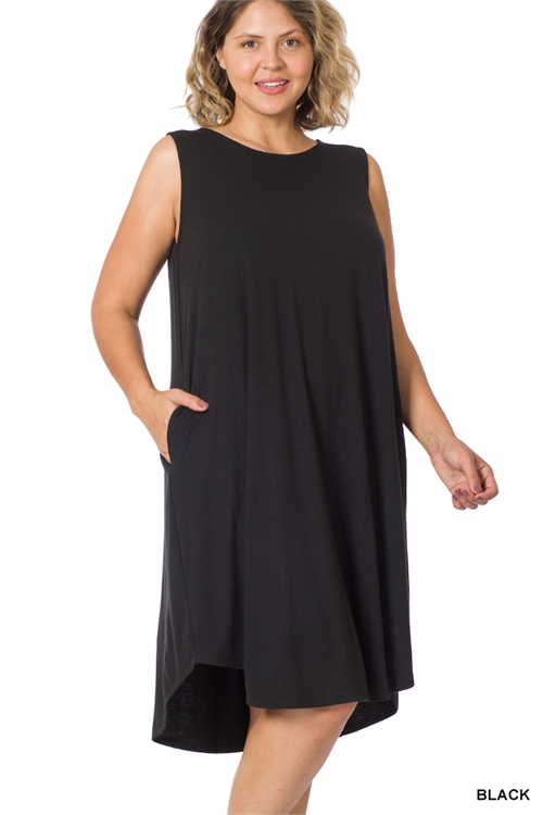 ZE-RD-9000X-BK - PLUS SLEEVELESS ROUND NECK ROUND HEM MIDI DRESS- BLACK 2-2-2