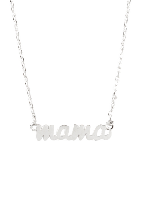 SA4-2-3-ZNA060RH - "MAMA" SCRIPT BRASS CHAIN NECKLACE SILVER/1PC