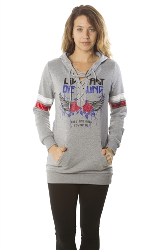 Ladies Sweatshirt Lace Up Mini Dress Hoodies-Tops, Pullover w/ Kangaro Pockets & Embellished w/ Applique/ 1-2-2-1