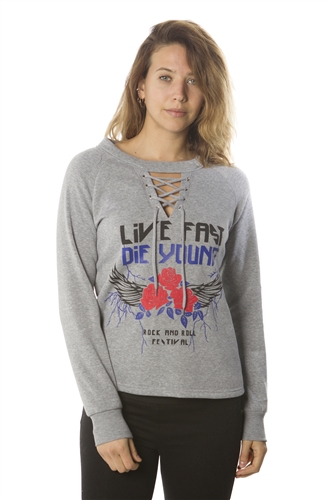 Ladies Sweatshirt Lace Up Tops, Pullover, Embellished w/ Applique/ 1-2-2-1