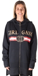 Ladies Fleece Zip Up Sweatshirt Oversize Long Hoodie Outerwear Jacket with Applique