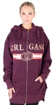 Ladies Fleece Zip Up Sweatshirt Oversize Long Hoodie Outerwear Jacket with Applique