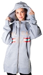 Ladies Fleece Zip Up Sweatshirt Oversize Long Hoodie Outerwear Jacket with Applique