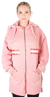 Ladies Fleece Zip Up Sweatshirt Oversize Long Hoodie Outerwear Jacket with Applique