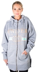 Ladies Fleece Zip Up Sweatshirt Oversize Long Hoodie Outerwear Jacket with Applique