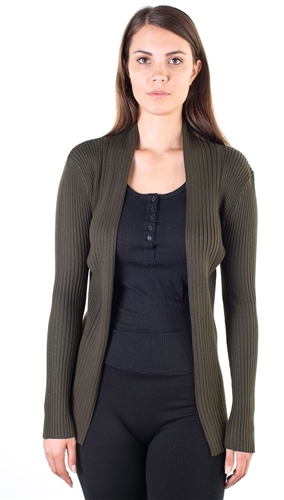 Ladies Ribbed Shawl Open Front Cardigan
