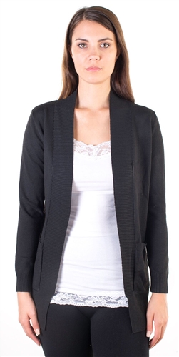 Ladies Ribbed Shawl Open Front Cardigan