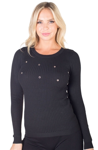 Ladies Ribbed Sweater with Small Metal Rings By Special One