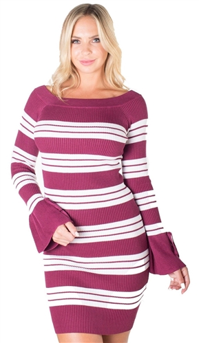 Ladies Bodycon Boat Neck Rib Long Sleeve Sweater Dress By Special One