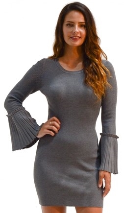Ladies Bodycon Ribbed Sweater Dress with Bell Sleeves By Special One