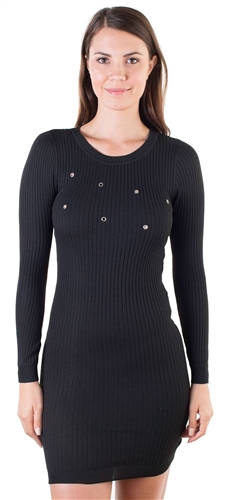 Ladies Bodycon  Long Sleeve Sweater  Dress with Small Metal Rings By Special One