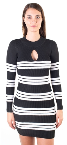 Ladies Bodycon Long Sleeve Sweater Dress with Mock Neck Keyhole Design