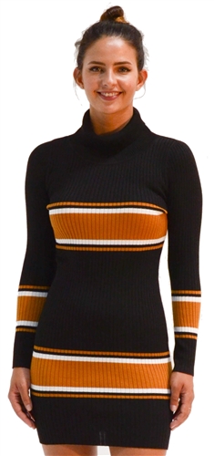 Ladies Bodycon Turtle Neck Rib Long Sleeve Sweater Dress