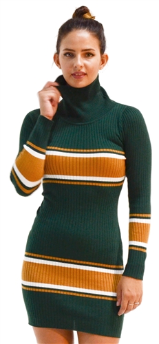 Ladies Bodycon Turtle Neck Rib Long Sleeve Sweater Dress