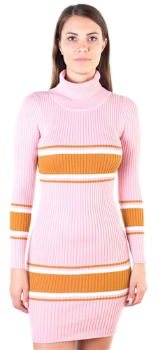 Ladies Bodycon Turtle Neck Rib Long Sleeve Sweater Dress