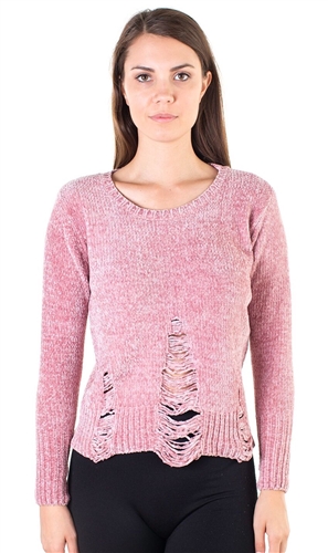 Ladies Tattered Chenille Sweater