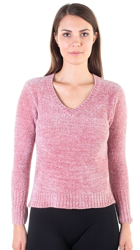 Ladies Chenille V Neck Sweater