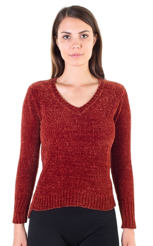 Ladies Chenille V Neck Sweater