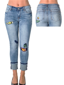 Ladies Denim Capri with Patches and Pocket Embroidered