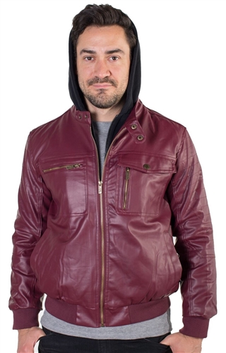 Men's Faux Leather Jacket with Hoodie