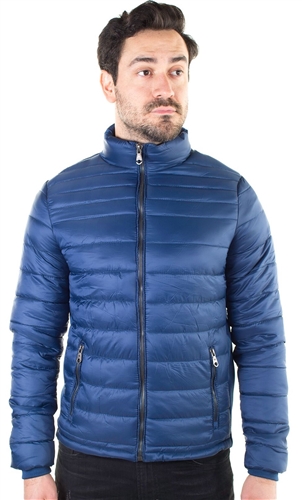 Men's Quilted Puffer Jacket with Faux Fur Body Lining and Stretchable Side Gathering