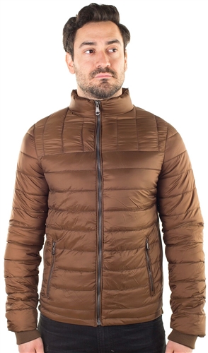 Men's Quilted Puffer Jacket with Faux Fur Body Lining and Stretchable Side Gathering