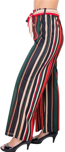 Ladies Striped Palazzo Pants with Drawstring Waist