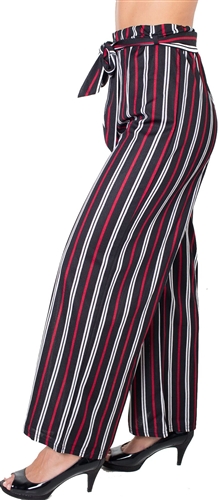 Ladies Striped Palazzo Pants with Drawstring Waist