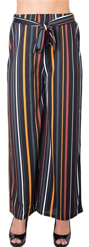 Ladies Plus Size Striped Palazzo Pants with Drawstring Waist