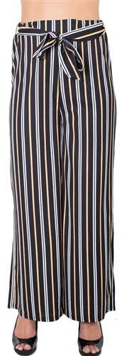 Ladies Plus Size Striped Palazzo Pants with Drawstring Waist